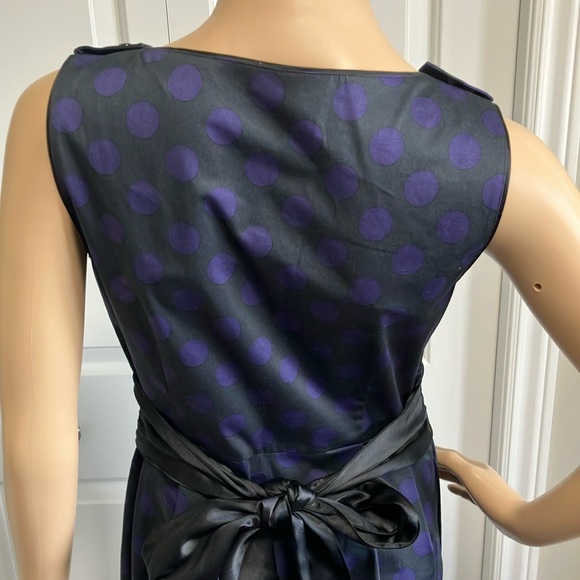 Club Monaco | Purple and Black Polka Dot Midi Dress Sleeveless Crew Neck - Picture 7 of 14